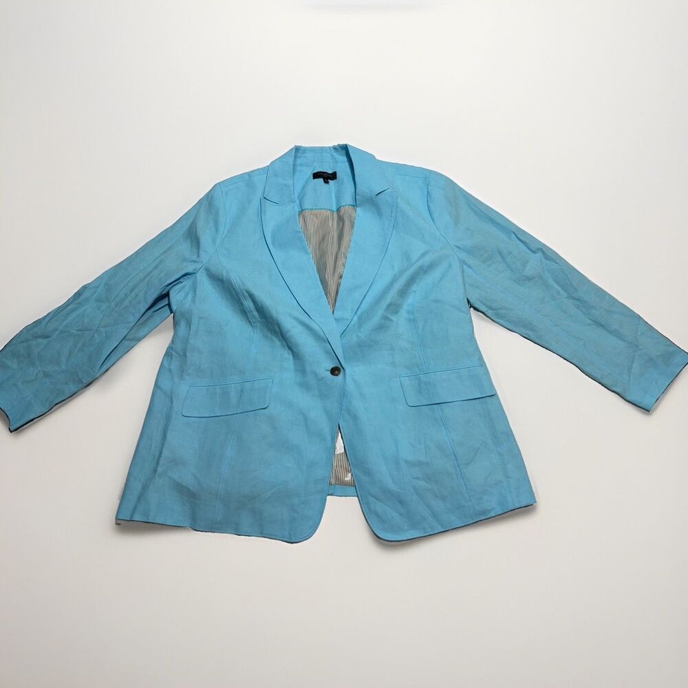Talbots 100% Linen Blazer Jacket Baby Blue Sz 24 Womens Classic Single Button